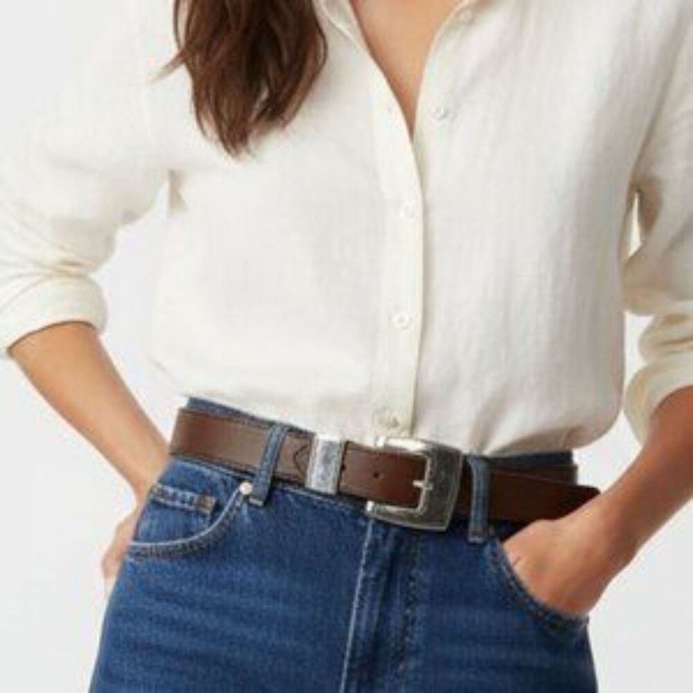 Amerihide Brown & Silver Buckle Leather Wide Chunky Western Belt 36